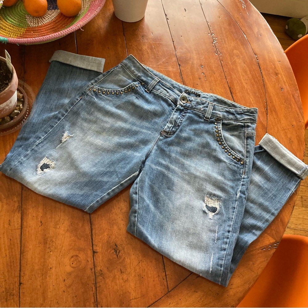 Sisley Barcelona Loose Fit Distressed Blue Jeans, size 26